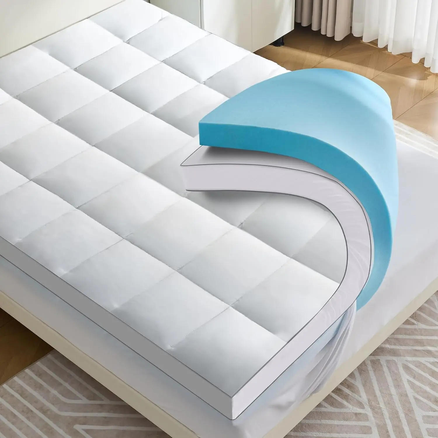 4 Inch Dual Layer Mattress Topper Queen Size, 2 Inch Cooling Gel Memory Foam and 2 Inch Soft Pillow Top Pad for Back Pain Relief
4 Inch Dual Layer Mattress Topper Queen Size, 2 Inch Cooling Gel Memory Foam and 2 Inch Soft Pillow Top Pad for Back Pain Relief