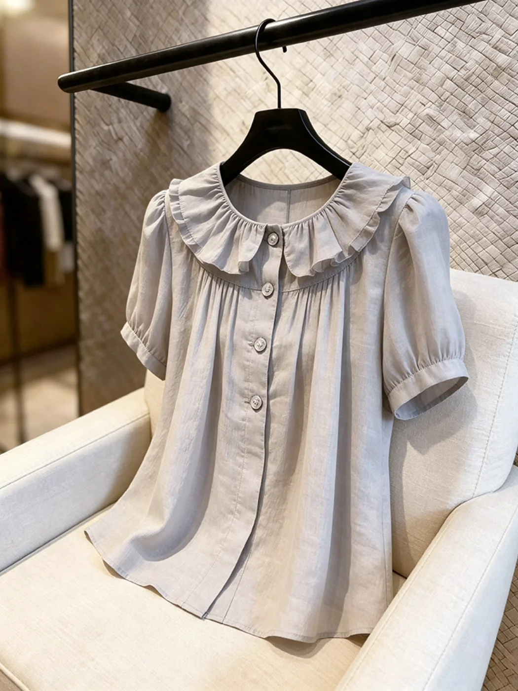 Sweet Saltiness Slimming Doll Collar Short Sleeve Women's Shirt Grey Summer Commute Style Korean Version Breathable Skin-frie...
Sweet Saltiness Slimming Doll Collar Short Sleeve Women's Shirt Grey Summer Commute Style Korean Version Breathable Skin-frie...
