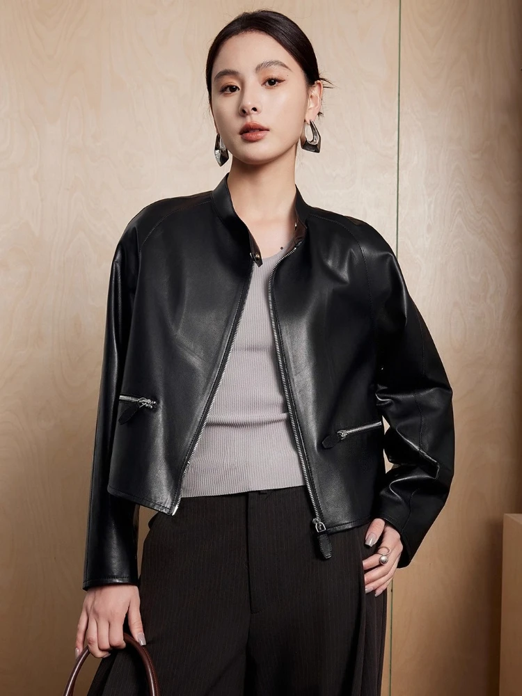 Casual Cropped Genuine Leather Jackets for Women Spring Autumn High-end Simple Stand Collar Solid Soft Slim Real Sheepskin Coat
Casual Cropped Genuine Leather Jackets for Women Spring Autumn High-end Simple Stand Collar Solid Soft Slim Real Sheepskin Coat
