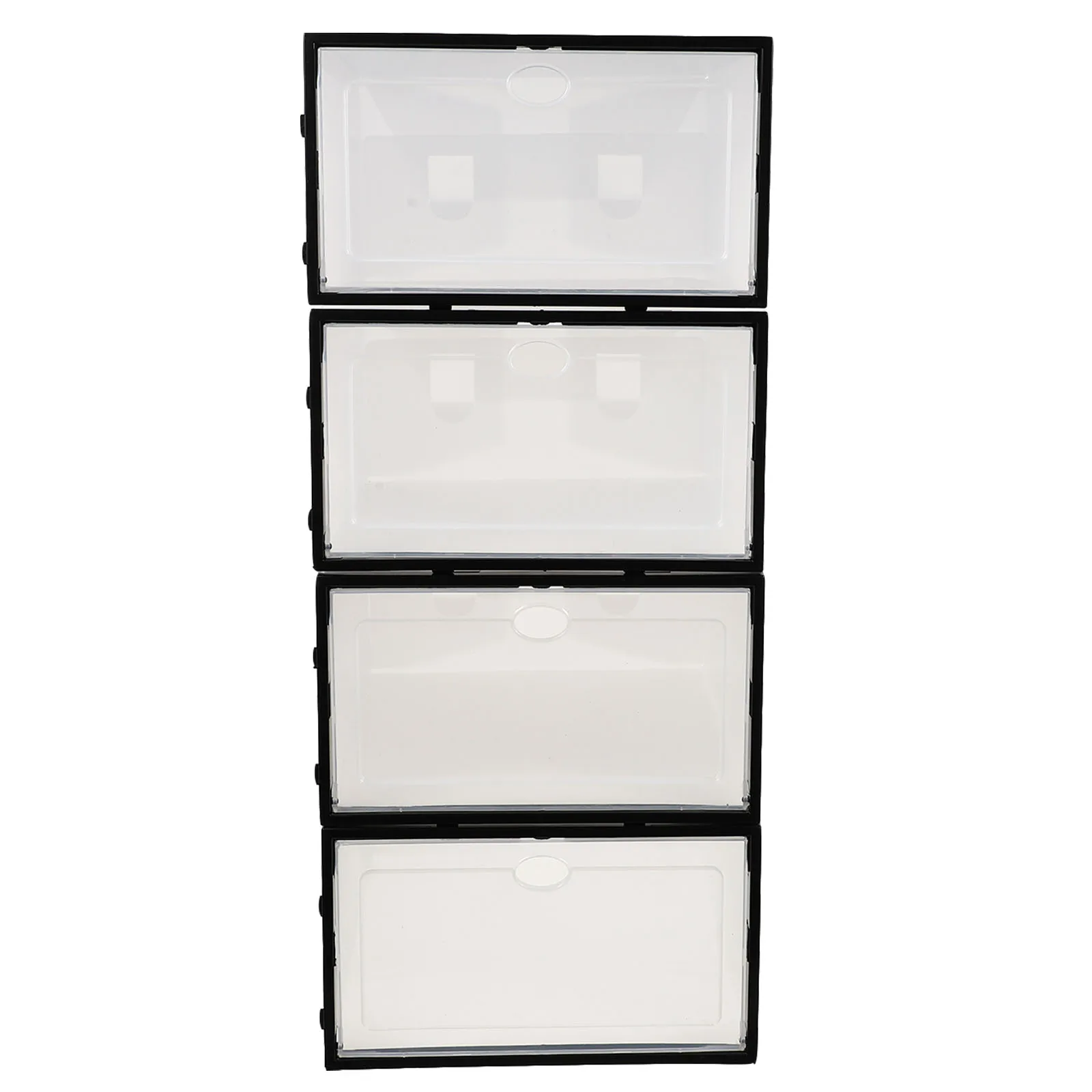 4pcs Thickened Plastic Shoe Boxes Home Storage Containers Transparent Dustproof Waterproof Stackable Black Frame White Color
4pcs Thickened Plastic Shoe Boxes Home Storage Containers Transparent Dustproof Waterproof Stackable Black Frame White Color