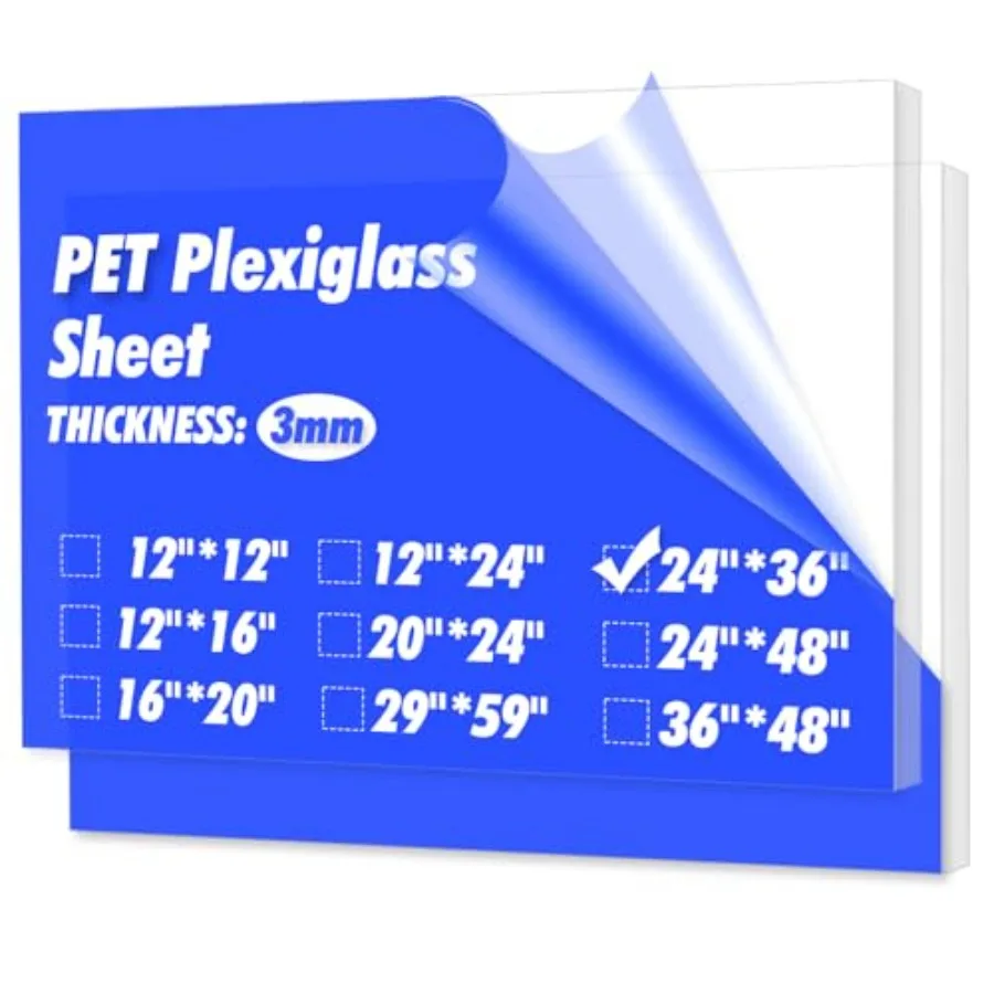 Pack 1/ Thick Pleiglass Sheets - PET Sheets for Art Design Craft Projects, Signs, DIY in Home, Wedding, Festival, Party, Office
Pack 1/ Thick Pleiglass Sheets - PET Sheets for Art Design Craft Projects, Signs, DIY in Home, Wedding, Festival, Party, Office