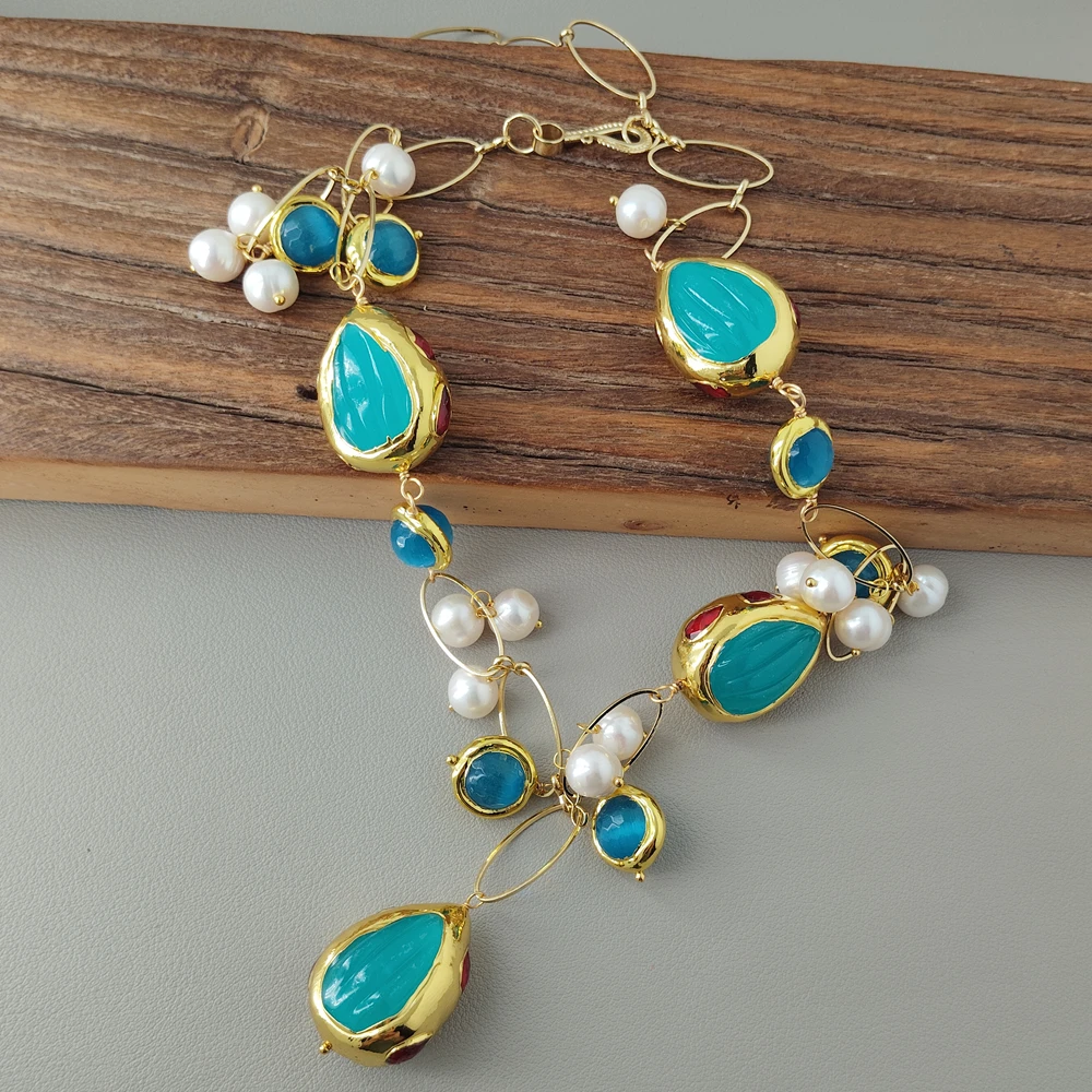 Y·YING Cultured White Pearl Blue Jade Red Crystal Pave Cat Eye Statement Necklace Designer Jewelry
Y·YING Cultured White Pearl Blue Jade Red Crystal Pave Cat Eye Statement Necklace Designer Jewelry