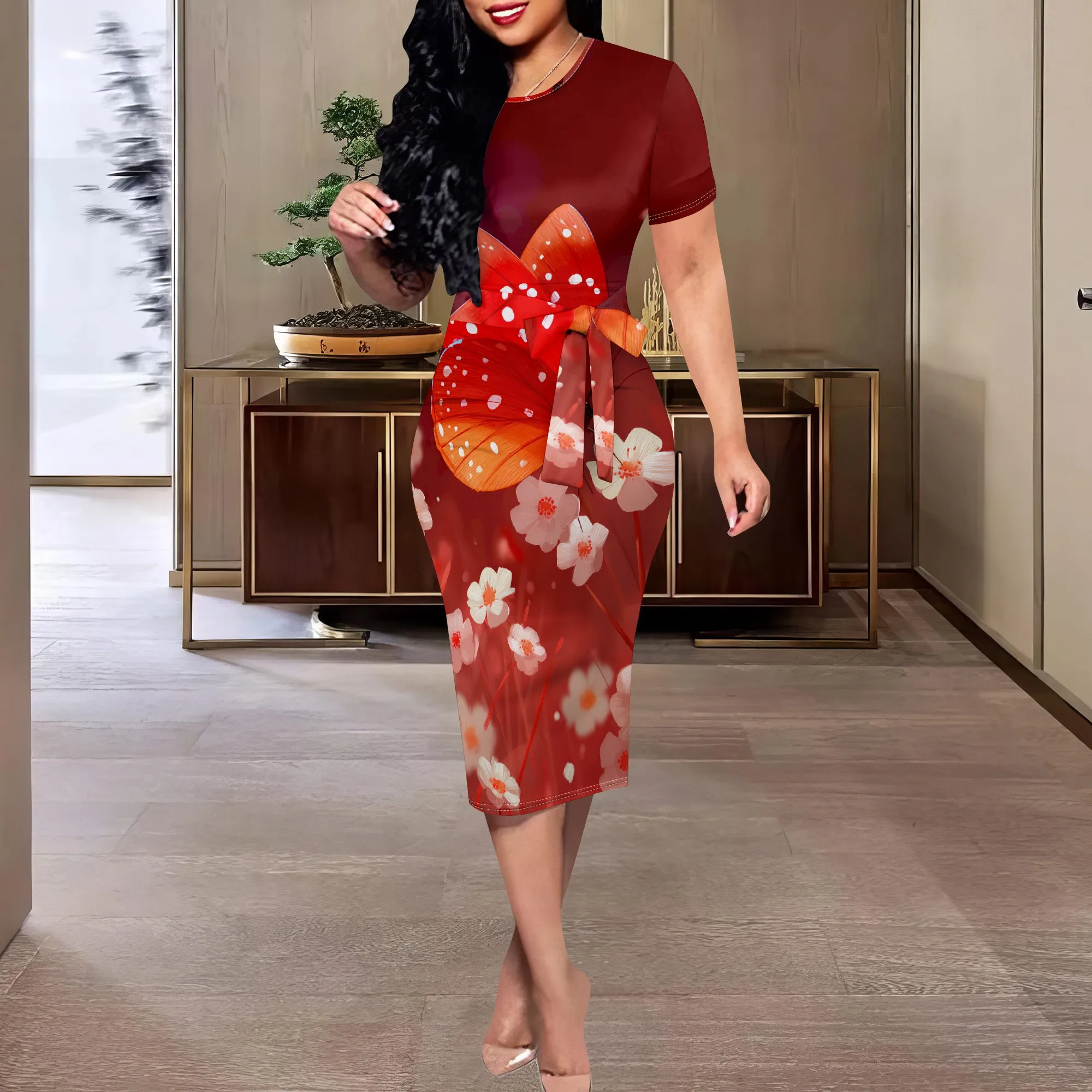 Red Floral Print Bodycon Midi Dress XS-3XL Short Sleeve Belted Style for Valentine’s Day, Wedding Guest or Spring Festival Look
Red Floral Print Bodycon Midi Dress XS-3XL Short Sleeve Belted Style for Valentine’s Day, Wedding Guest or Spring Festival Look