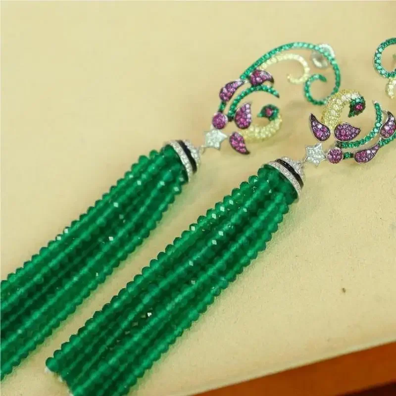 RUIF 2023 Four Colors Handmade Natural Stone S925 Silver Green Agate Spinel Tassel Earrings Fashion Jewelry Women
RUIF 2023 Four Colors Handmade Natural Stone S925 Silver Green Agate Spinel Tassel Earrings Fashion Jewelry Women
