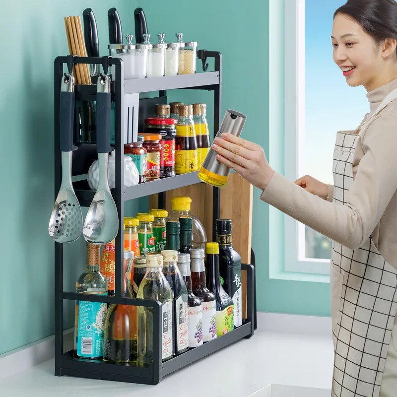 Stainless steel kitchen rack, countertop seasoning rack, black double-layer condiment storage rack, household goods Daquan
Stainless steel kitchen rack, countertop seasoning rack, black double-layer condiment storage rack, household goods Daquan