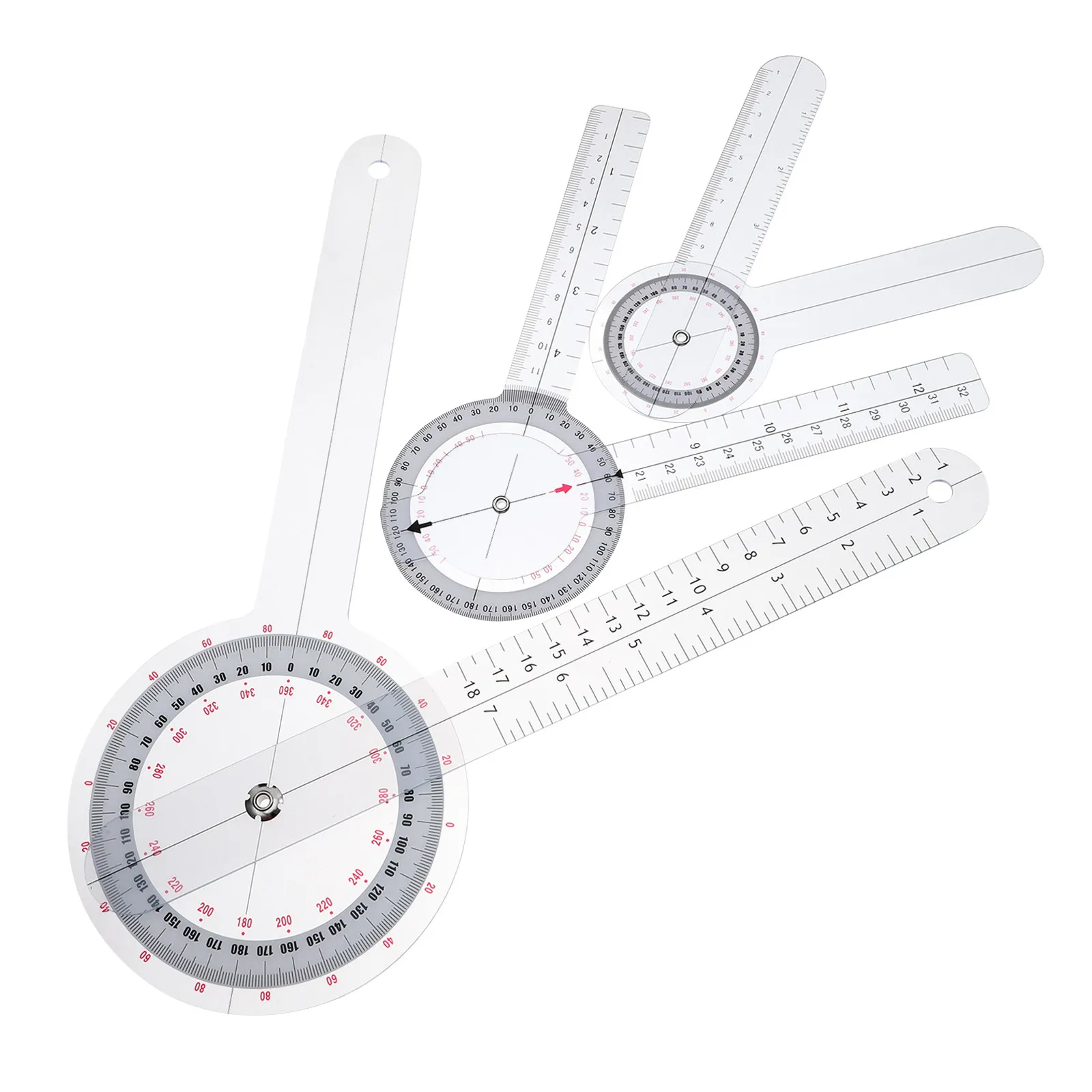 3Pcs Multi-Function Transparent Angle Protractor Goniometer Ruler Set High Accuracy for Joint Finger Toe Angle Measurement
3Pcs Multi-Function Transparent Angle Protractor Goniometer Ruler Set High Accuracy for Joint Finger Toe Angle Measurement