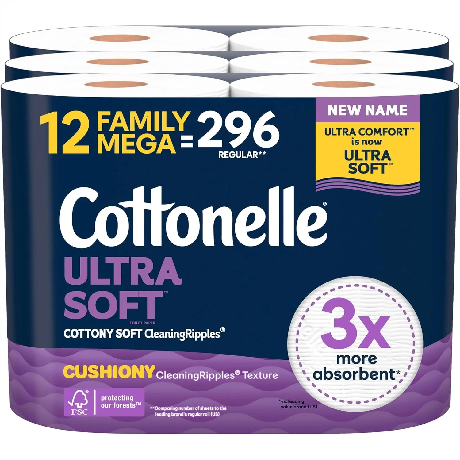 Ultra Soft Toilet Paper with Cushiony CleaningRipples, 12 Family Mega Rolls = 54 Regular Rolls
Ultra Soft Toilet Paper with Cushiony CleaningRipples, 12 Family Mega Rolls = 54 Regular Rolls
