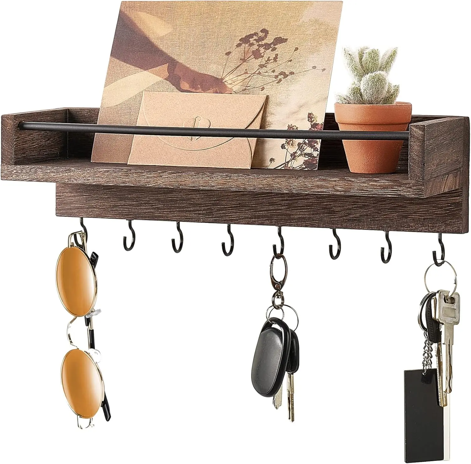 Mkono Key Holder Wall Mount Mail and Key Rack for Wall Wood Floating Shelf with 8 Hooks Decorative Display Keys Hanger Rustic Home Decor for Living Room Entryway Bedroom Bathroom Office
Mkono Key Holder Wall Mount Mail and Key Rack for Wall Wood Floating Shelf with 8 Hooks Decorative Display Keys Hanger Rustic Home Decor for Living Room Entryway Bedroom Bathroom Office