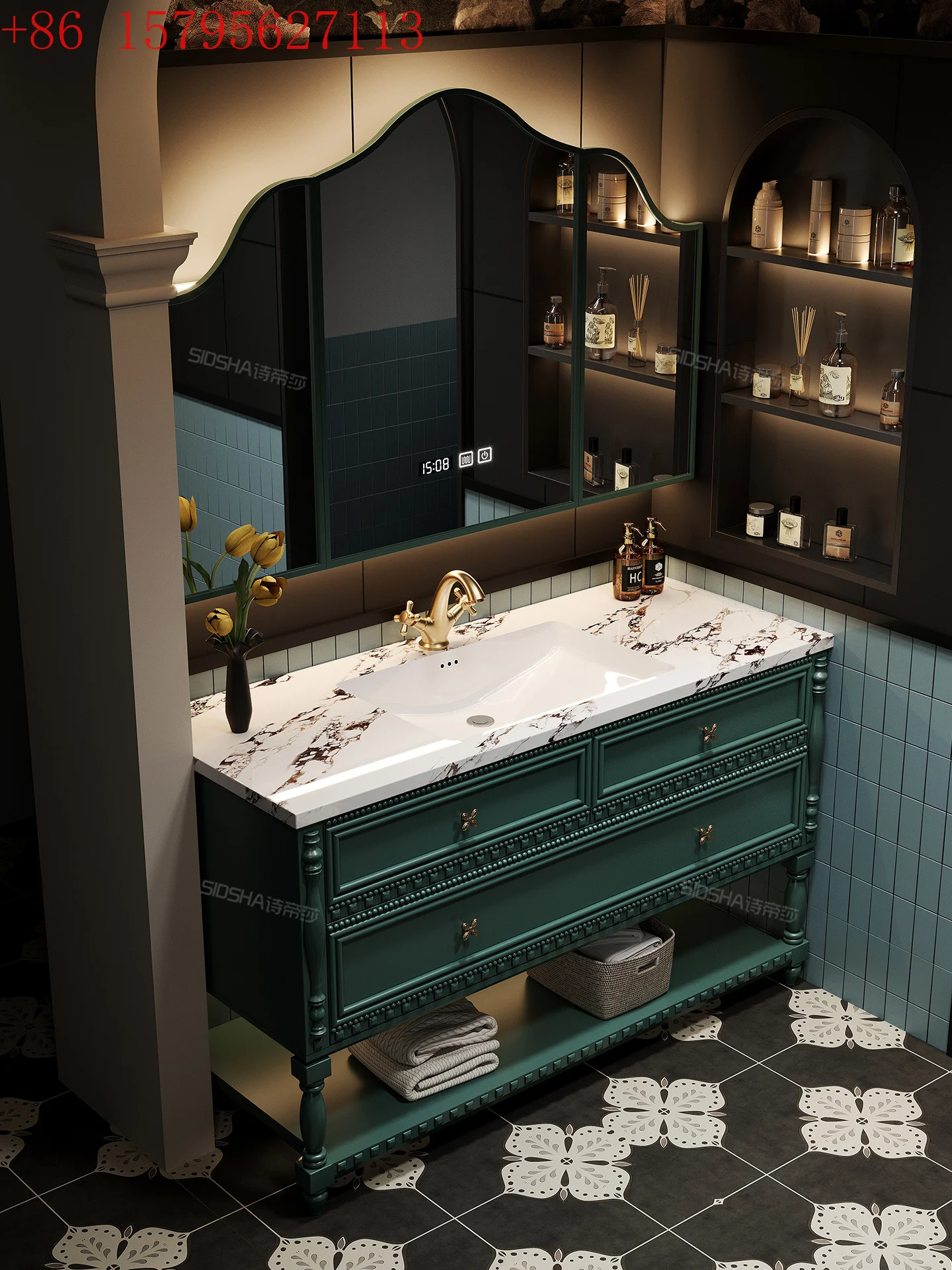 Emperor jadeite rock slab seamless ceramic basin American retro style floor-to-ceiling rubber wood bathroom cabinet
Emperor jadeite rock slab seamless ceramic basin American retro style floor-to-ceiling rubber wood bathroom cabinet