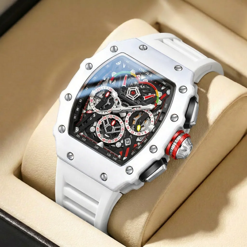 1pcs Men's black dial silicone strap vintage fashion tonneau skeleton sporty details Quartz Watch for business party holiday
1pcs Men's black dial silicone strap vintage fashion tonneau skeleton sporty details Quartz Watch for business party holiday