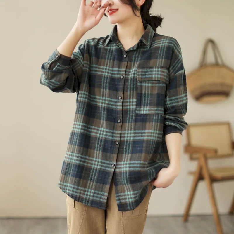 Plaid Shirts for Women Loose Polo-neck Cotton Linen Cardigan Long Sleeve Casual Korean Fashion Single Breasted Blouse Women Tops
Plaid Shirts for Women Loose Polo-neck Cotton Linen Cardigan Long Sleeve Casual Korean Fashion Single Breasted Blouse Women Tops