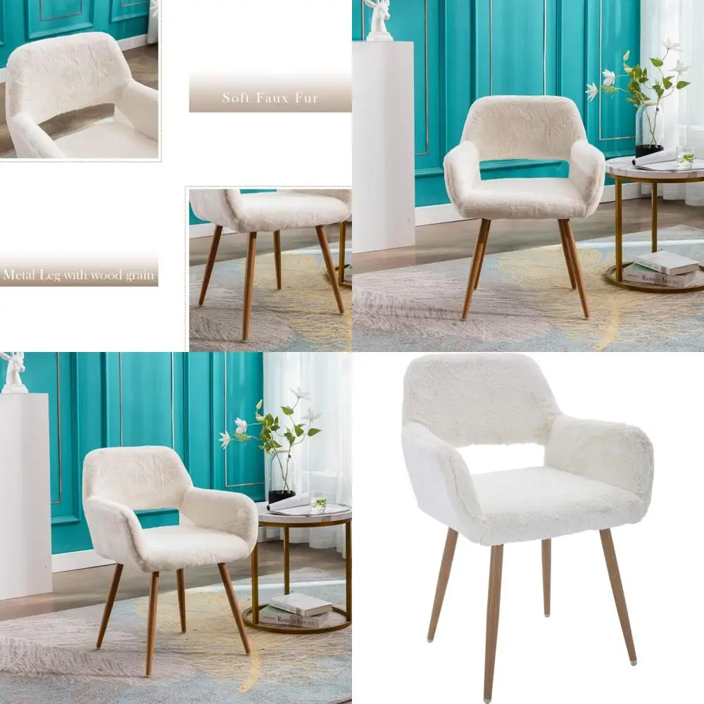 Elegant Accent Armchair for Living and Dining Rooms, White Vanity Makeup Chair with Metal Legs, No Wheels
Elegant Accent Armchair for Living and Dining Rooms, White Vanity Makeup Chair with Metal Legs, No Wheels