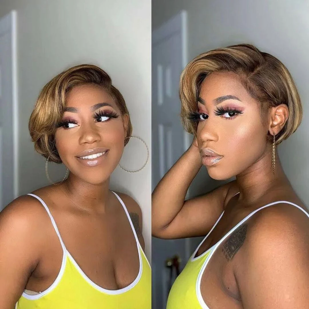 Short Pixie Cut Bob Wig Highlight Pixie Transparent 13x4 Lace Frontal Straight Human Hair Wigs For Women Pre Plucked Hairline
Short Pixie Cut Bob Wig Highlight Pixie Transparent 13x4 Lace Frontal Straight Human Hair Wigs For Women Pre Plucked Hairline