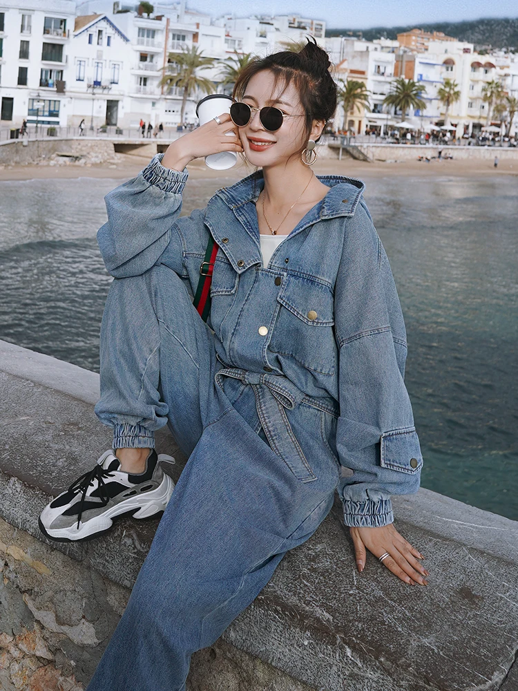 Lusam Unique Denim Workwear Jumpsuit Set Women's Spring Autumn New Sle Youthful Slimming High Waist Long Pants Suit
Lusam Unique Denim Workwear Jumpsuit Set Women's Spring Autumn New Sle Youthful Slimming High Waist Long Pants Suit