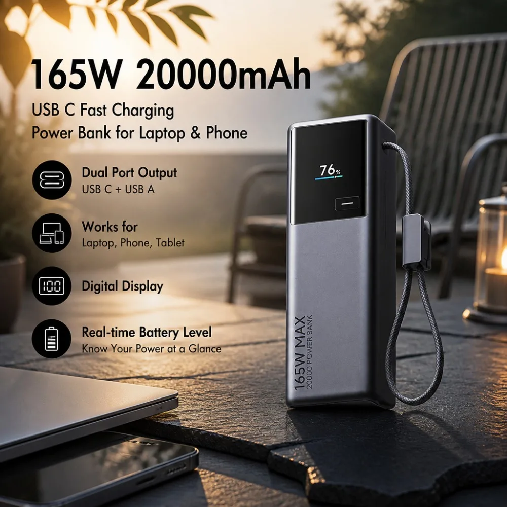 165W 500000mAh Power Bank USB C Fast Charging 120W Portable Charger Digital Display Battery Pack for Laptop Mobile
165W 500000mAh Power Bank USB C Fast Charging 120W Portable Charger Digital Display Battery Pack for Laptop Mobile