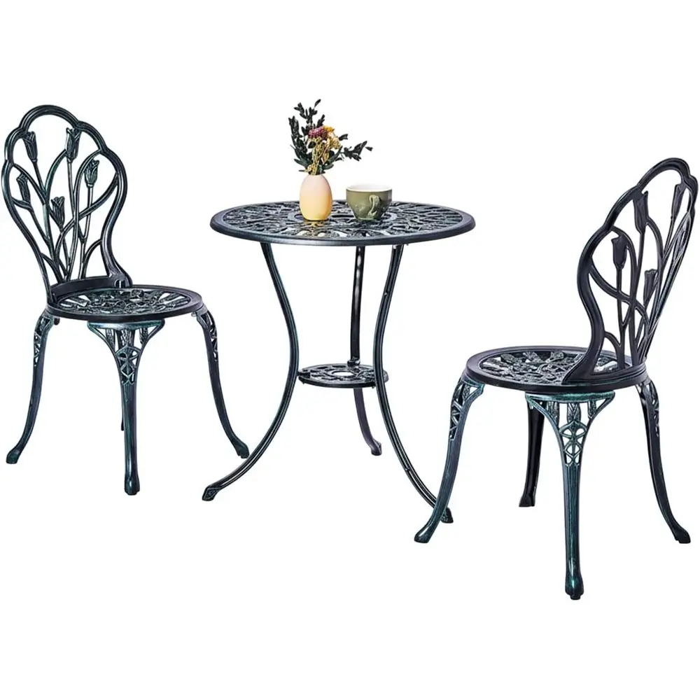 Outdoor Cast Aluminum Patio Table and Chairs Set with Umbrella Hole, Suitable for Garden, Patio, Balcony, Verdigris Color
Outdoor Cast Aluminum Patio Table and Chairs Set with Umbrella Hole, Suitable for Garden, Patio, Balcony, Verdigris Color