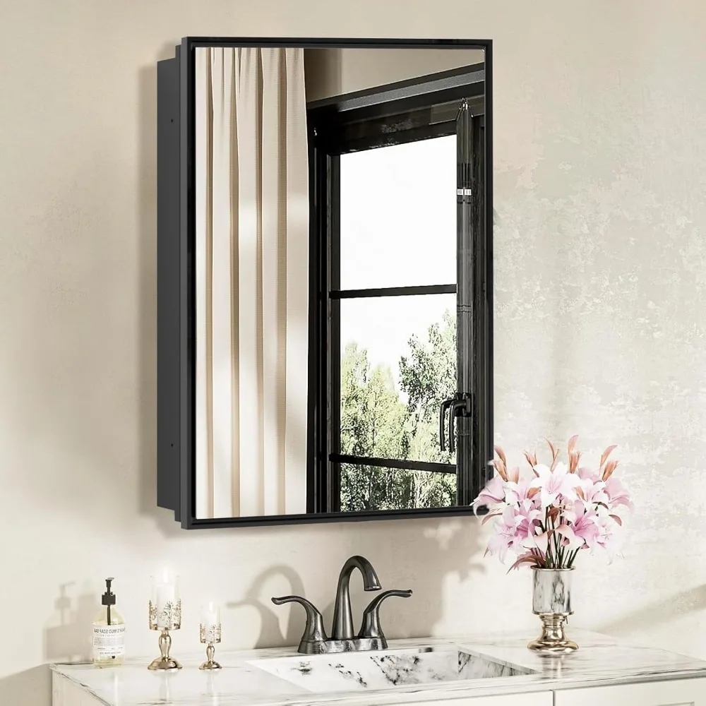Recessed Surface Mount Bathroom Mirror Cabinet Single Door Storage Black 16x26
Recessed Surface Mount Bathroom Mirror Cabinet Single Door Storage Black 16x26