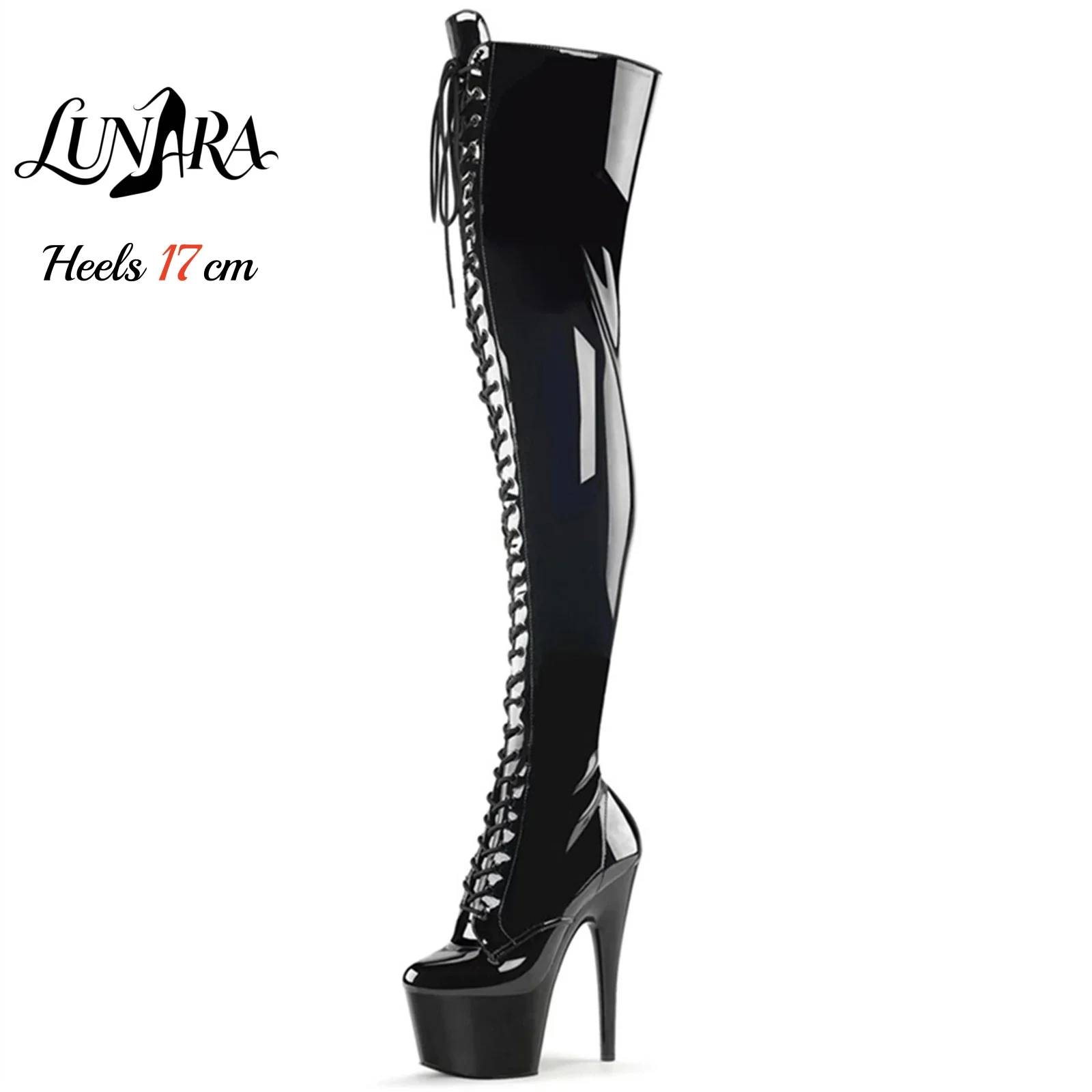 17cm/7Inch Black Patent Platform High Heel Thigh High Boots Side Lace-Up Zipper Pole Dance Nightclub Women's Non-slip Rave Stage
17cm/7Inch Black Patent Platform High Heel Thigh High Boots Side Lace-Up Zipper Pole Dance Nightclub Women's Non-slip Rave Stage