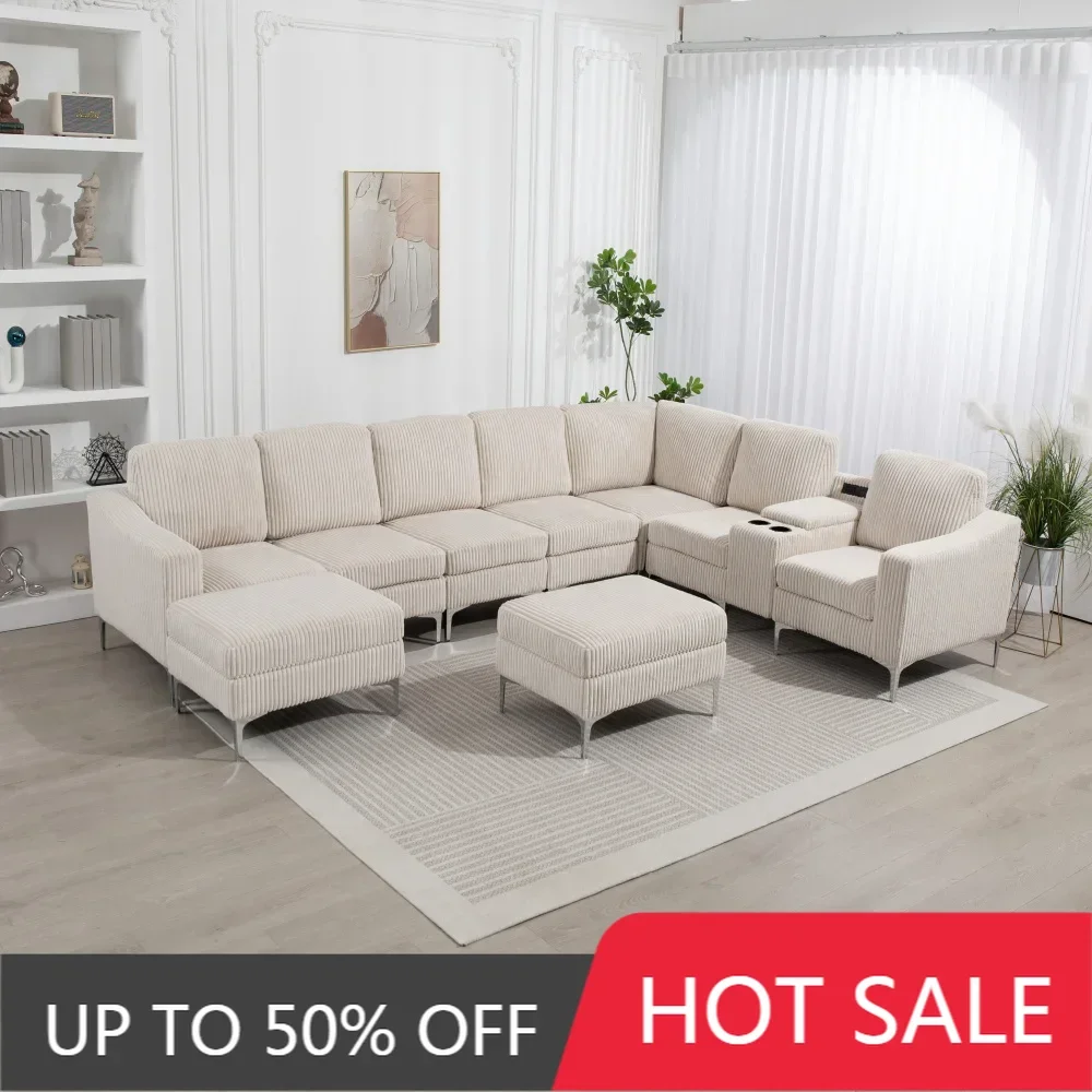 Modular Corduroy Sectional Sofa with Versatile Ottoman, USB Charging, Cupholders for Apartments,Free Gold Metal Framed Wall Art
Modular Corduroy Sectional Sofa with Versatile Ottoman, USB Charging, Cupholders for Apartments,Free Gold Metal Framed Wall Art