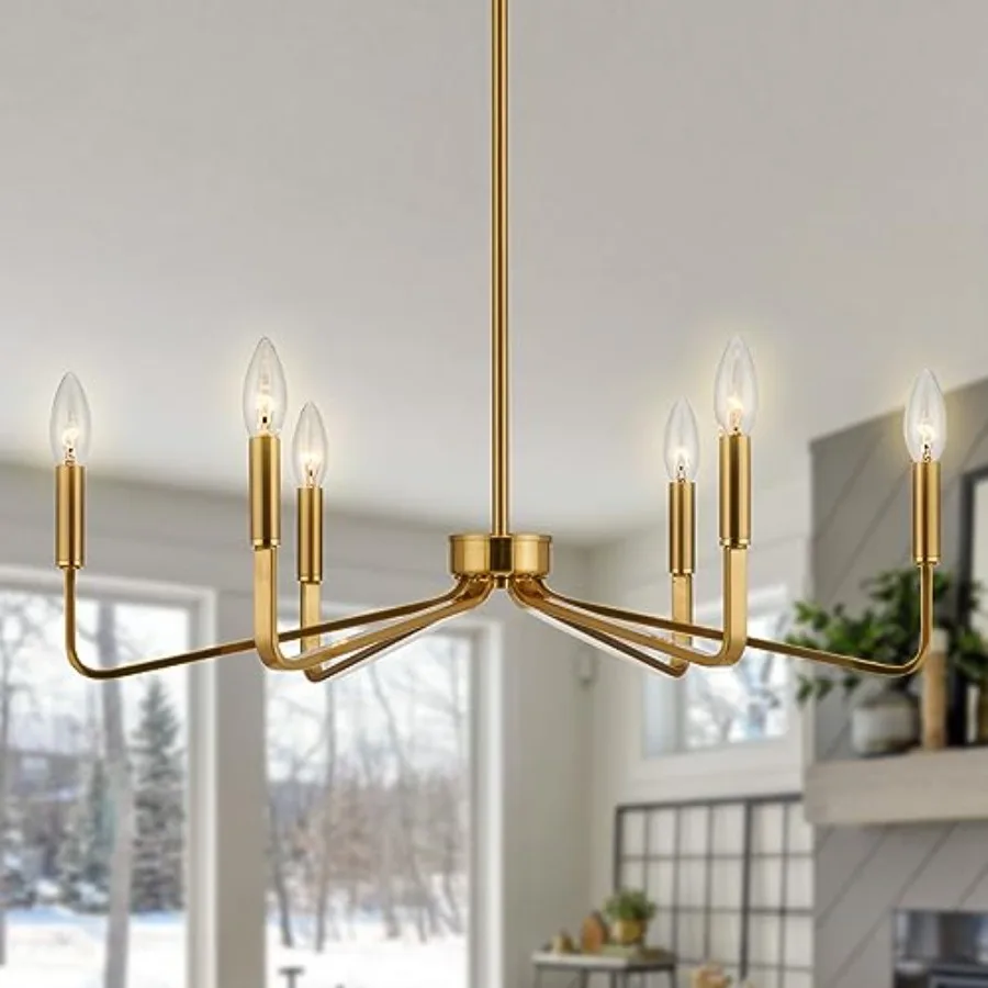 Brushed Gold Chandeliers for Dining Room, 6-Light Modern Farmhouse Chandelier, Brass Candle Style Hanging Light Fixture for Liv
Brushed Gold Chandeliers for Dining Room, 6-Light Modern Farmhouse Chandelier, Brass Candle Style Hanging Light Fixture for Liv