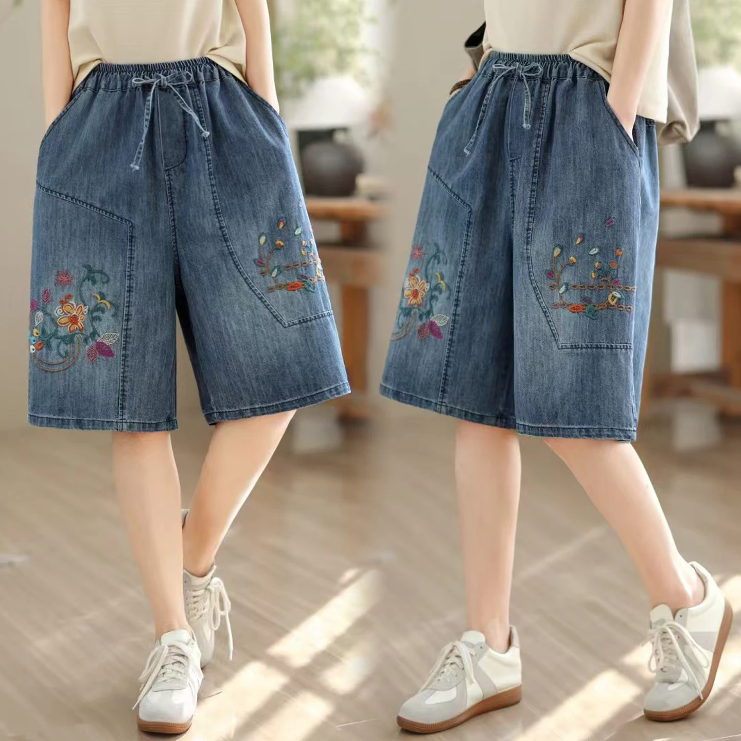 Casual Embroidered Loose Fit Soft Denim Shorts Versatile Wide Leg Pants Summer High Waist Cotton Polyester Blend Non-Fleece
Casual Embroidered Loose Fit Soft Denim Shorts Versatile Wide Leg Pants Summer High Waist Cotton Polyester Blend Non-Fleece