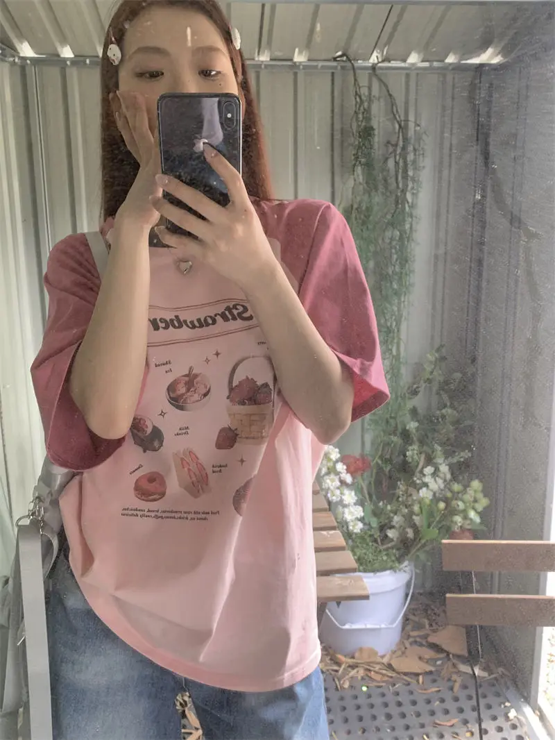 Grunge Sweet Loose Contrast Color Patchwork T-shirts Summer Casual Short Sleeve Vintage Funny Print All Match Y2k Aesthetic Tees
Grunge Sweet Loose Contrast Color Patchwork T-shirts Summer Casual Short Sleeve Vintage Funny Print All Match Y2k Aesthetic Tees