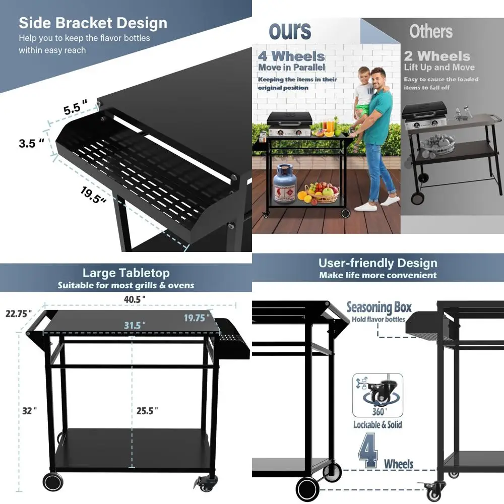 Portable Outdoor BBQ Cart with 4 Wheels, 17 or 22 Adjustable Height, Metal Pizza Oven Worktable, Spice Tray for Patio and Backya
Portable Outdoor BBQ Cart with 4 Wheels, 17 or 22 Adjustable Height, Metal Pizza Oven Worktable, Spice Tray for Patio and Backya
