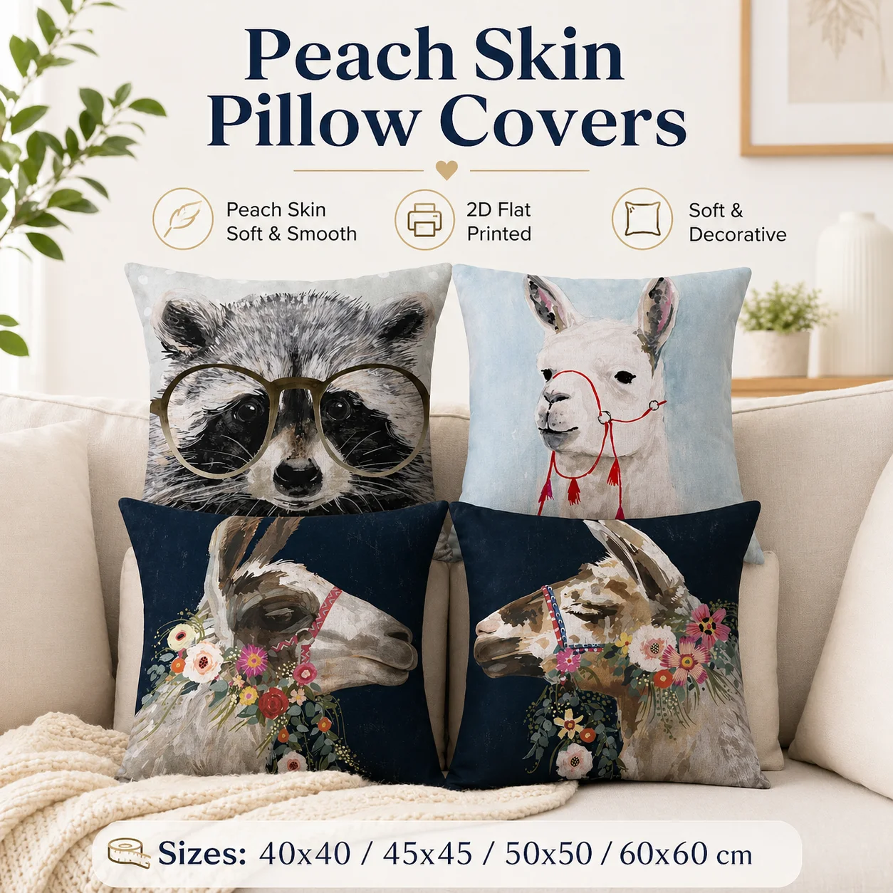 Cute Raccoon Llama Pillow Cover 2D Flat Printed Peach Skin Animal Cushion Cover Sofa Living Room Bedroom Aesthetic Home Decor
Cute Raccoon Llama Pillow Cover 2D Flat Printed Peach Skin Animal Cushion Cover Sofa Living Room Bedroom Aesthetic Home Decor