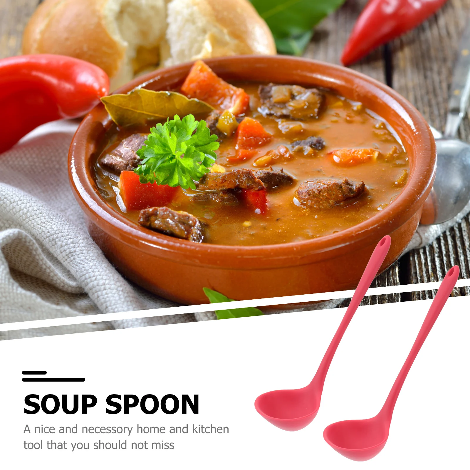 2 pcs Silicone Soup Spoons Long Handle Non-Stick Pot Ladle Heat Resistant Kitchen Tool For Baby Food Noodles Serving Red
2 pcs Silicone Soup Spoons Long Handle Non-Stick Pot Ladle Heat Resistant Kitchen Tool For Baby Food Noodles Serving Red