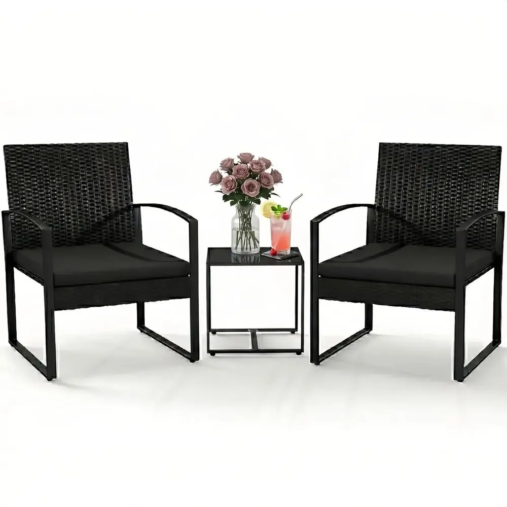 All-Weather Wicker 3-Piece Patio Bistro Set with Removable Cushions for Outdoor, Balcony, Garden, or Poolside - New Black/Black
All-Weather Wicker 3-Piece Patio Bistro Set with Removable Cushions for Outdoor, Balcony, Garden, or Poolside - New Black/Black