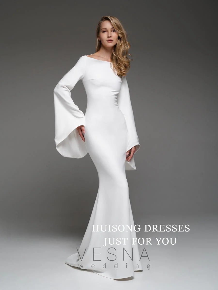 HUISONG Customized Satin Mermaid Wedding Dresses Long Sleeves O-Neck Beach Bridal Gown свадебное платье
HUISONG Customized Satin Mermaid Wedding Dresses Long Sleeves O-Neck Beach Bridal Gown свадебное платье