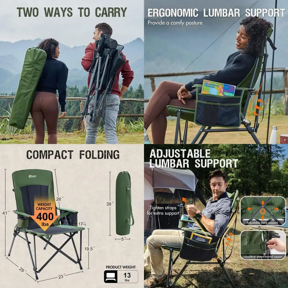 High-Back Support Camping Chair for Adults, Portable and Oversized, Holds 400lbs
High-Back Support Camping Chair for Adults, Portable and Oversized, Holds 400lbs
