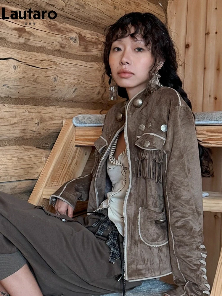 Lautaro Spring Autumn Vintage Soft Faux Leather Jacket Women Tassel Zipper Lace Up Chic Luxury Designer Emo Clothes Fashion 2026
Lautaro Spring Autumn Vintage Soft Faux Leather Jacket Women Tassel Zipper Lace Up Chic Luxury Designer Emo Clothes Fashion 2026