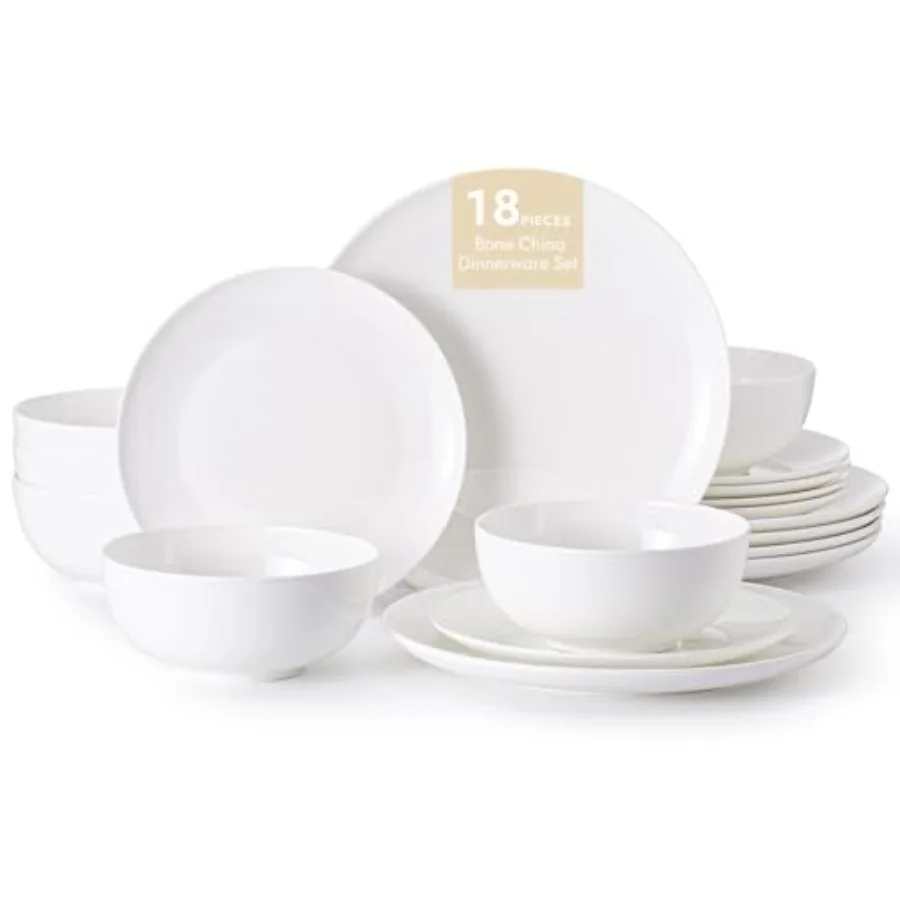 18-Piece Bone China Dinnerware Set for 6, Lightweight Porcelain Round Plates and Bowls Set, Durable Scratch Resistant Ceramic D
18-Piece Bone China Dinnerware Set for 6, Lightweight Porcelain Round Plates and Bowls Set, Durable Scratch Resistant Ceramic D