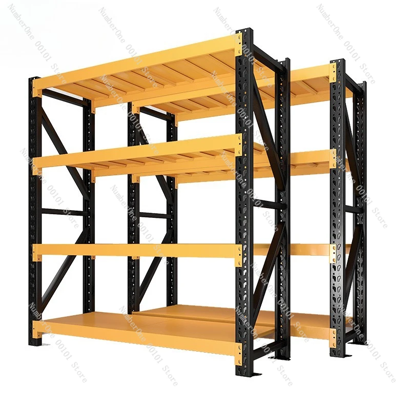 Light-duty shelving, warehouse shelving, storage shelving, yellow and black cargo shelving
Light-duty shelving, warehouse shelving, storage shelving, yellow and black cargo shelving