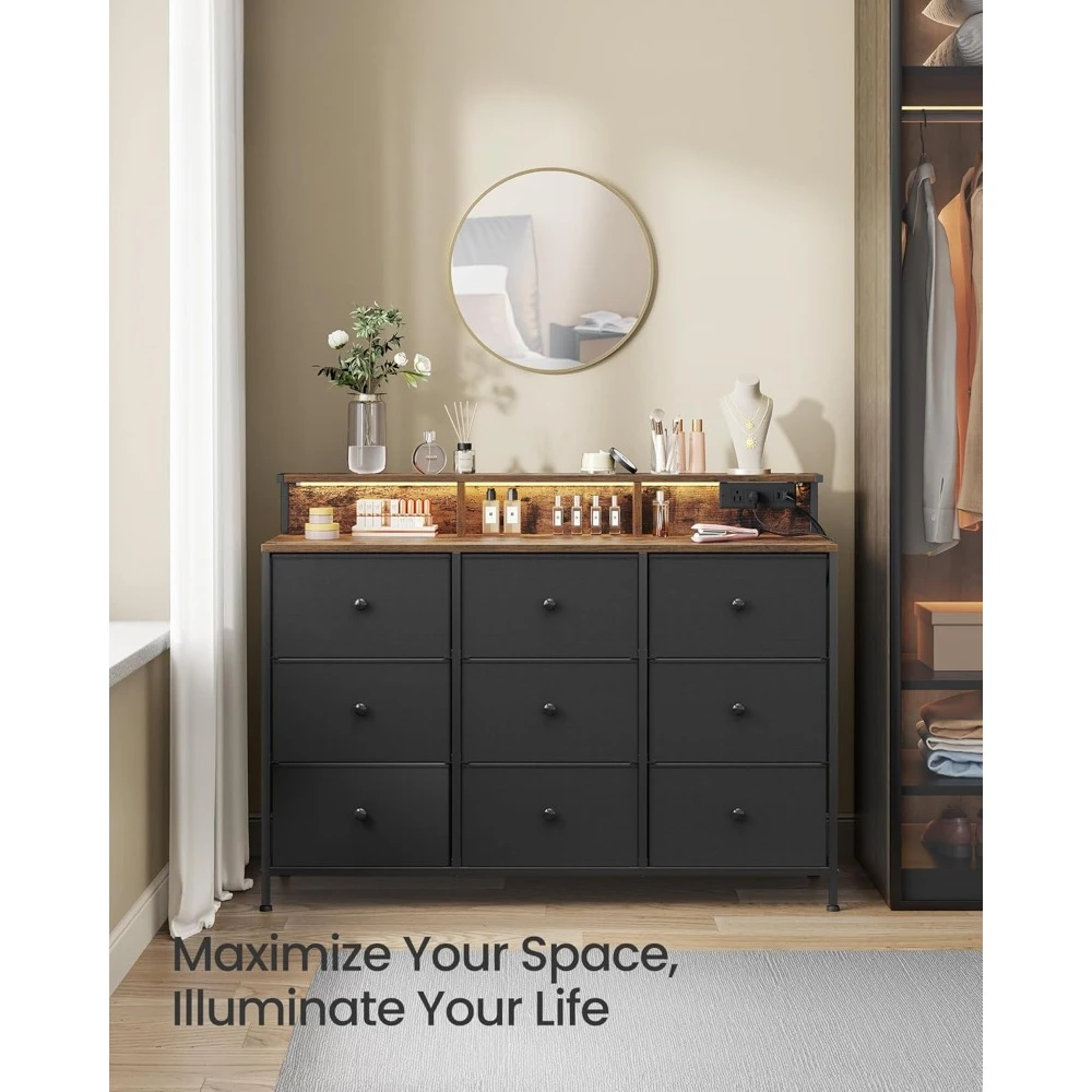 Dresser for Bedroom, Storage Organizer with 9 Fabric Drawers | LED Lights, Charging Station, Steel Frame for Home, Office Use
Dresser for Bedroom, Storage Organizer with 9 Fabric Drawers | LED Lights, Charging Station, Steel Frame for Home, Office Use