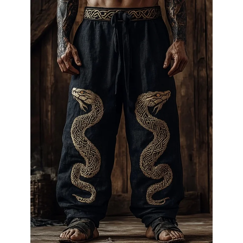 Men's Viking retro tribal Celtic snake 3D printed casual pants with drawstring straight leg pants, summer beach pants
Men's Viking retro tribal Celtic snake 3D printed casual pants with drawstring straight leg pants, summer beach pants