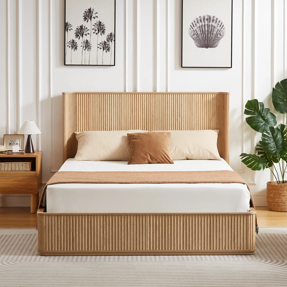 Natural Oak Corrugated Headboard Platform Bed Frame: 44'' Tall Queen Size, Modern Minimalist, No Box Spring, Easy Assembly
Natural Oak Corrugated Headboard Platform Bed Frame: 44'' Tall Queen Size, Modern Minimalist, No Box Spring, Easy Assembly