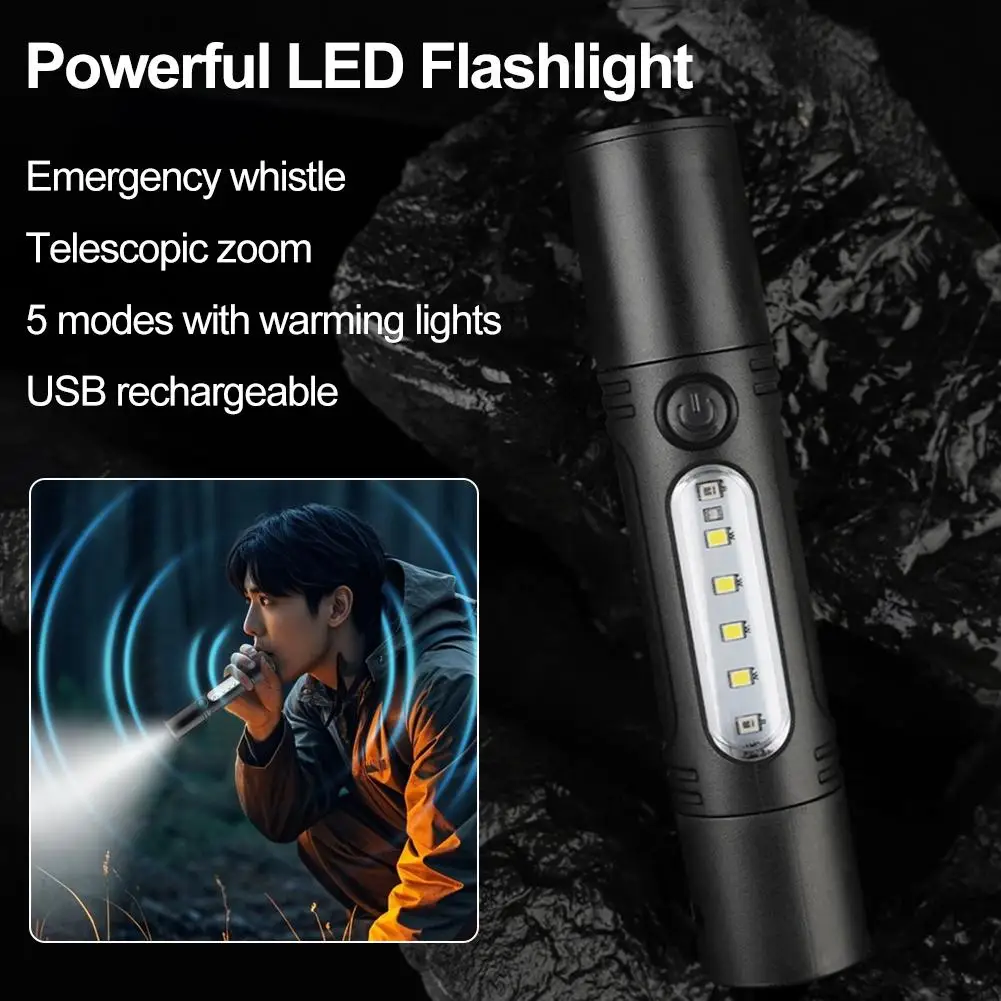 2-in-1 Survival Flashlight with Loud Emergency Whistle, Rechargeable LED Flashlight for Outdoor Adventures, Camping, Hiking Gear
2-in-1 Survival Flashlight with Loud Emergency Whistle, Rechargeable LED Flashlight for Outdoor Adventures, Camping, Hiking Gear