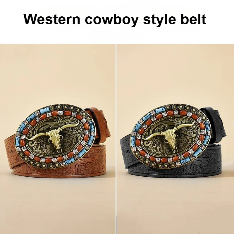Western Cowboy PU Leather Belt - Men Waist Strap Bull Decoration Floral Engraved for Jeans Fashion Men's Leather Belt
Western Cowboy PU Leather Belt - Men Waist Strap Bull Decoration Floral Engraved for Jeans Fashion Men's Leather Belt