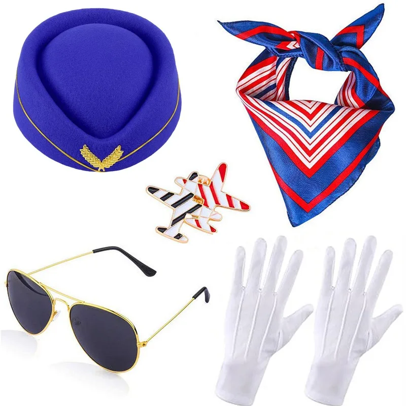 Stewardess Cosplay Costume Set Flight Attendant Hat With Scarf Gloves Glasses Role Play Props Accessories for Party Women
Stewardess Cosplay Costume Set Flight Attendant Hat With Scarf Gloves Glasses Role Play Props Accessories for Party Women
