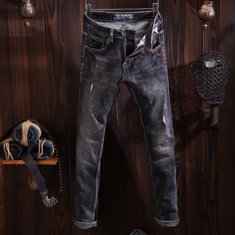 Fashion Designer Men Jeans Retro Black Gray Elastic Slim Ripped Jeans Men Trousers Italian Vintage Designer Denim Pants Hombre
Fashion Designer Men Jeans Retro Black Gray Elastic Slim Ripped Jeans Men Trousers Italian Vintage Designer Denim Pants Hombre