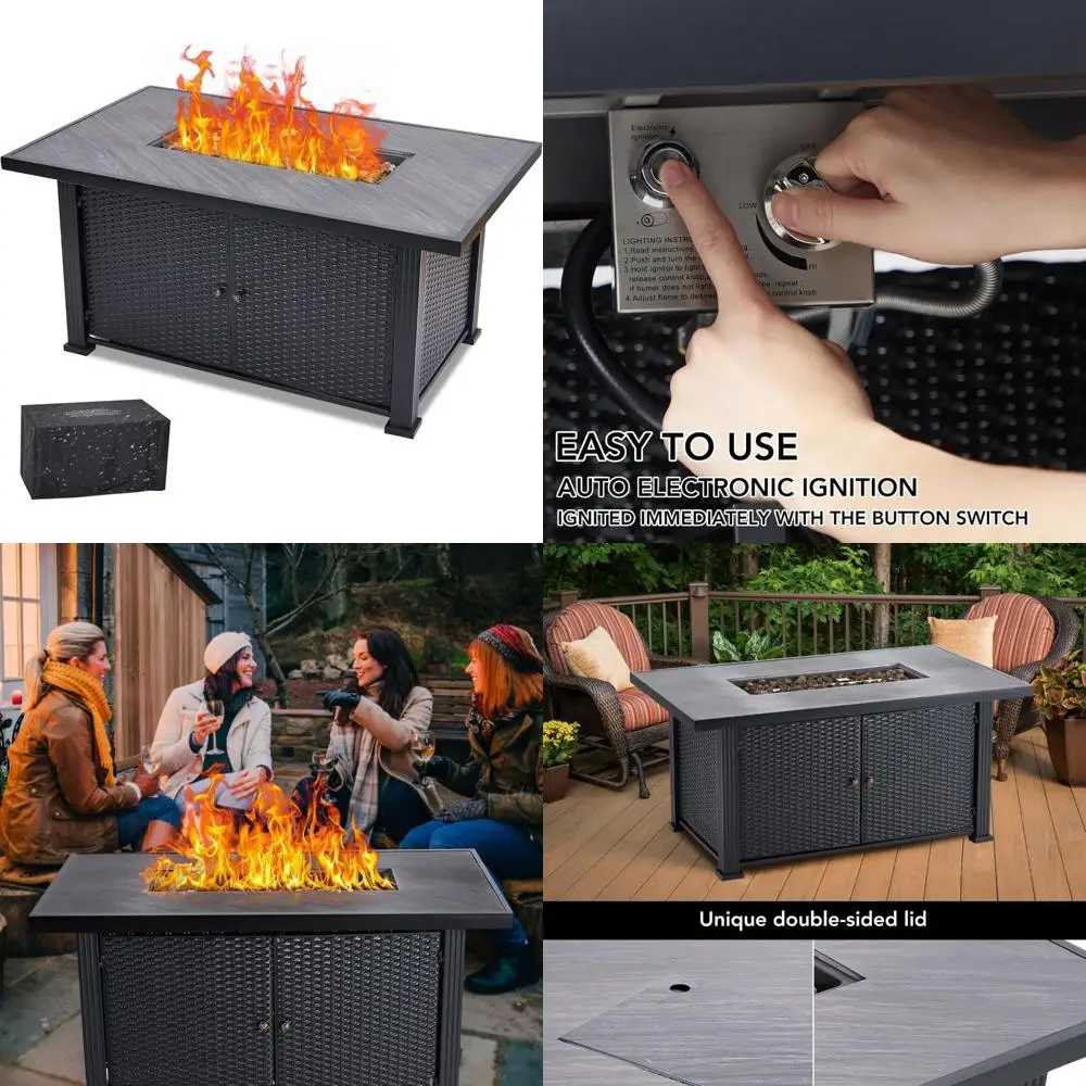 rectangular outdoor propane fire pit table, 52", 50,000 btu, steel iron design, rain cover, csa certified
rectangular outdoor propane fire pit table, 52", 50,000 btu, steel iron design, rain cover, csa certified