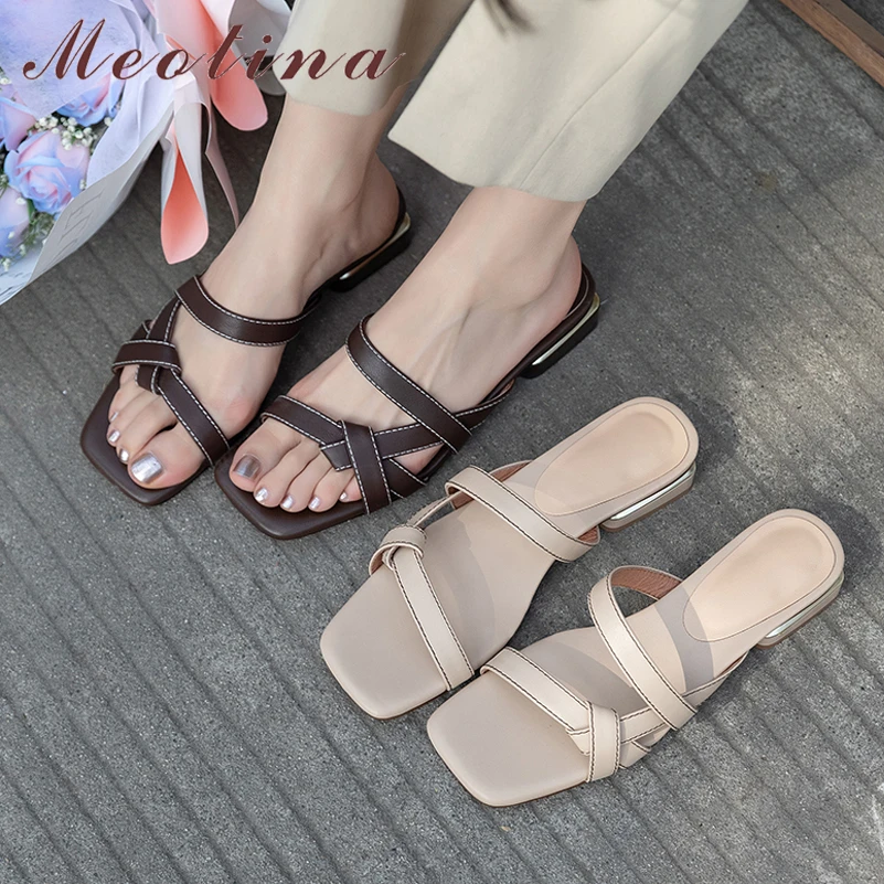Meotina Women Genuine Leather Slides Square Toe Block Low Heels Sandals Narrow Band Slippers Ladies Concise Shoes Summer 40
Meotina Women Genuine Leather Slides Square Toe Block Low Heels Sandals Narrow Band Slippers Ladies Concise Shoes Summer 40