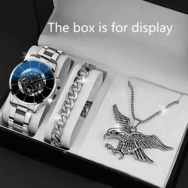 1/3pcs/set, Fashion Men's Business Calendar Watch & Bracelet & Eagle Pendant Necklace, Ideal Gift Choice
1/3pcs/set, Fashion Men's Business Calendar Watch & Bracelet & Eagle Pendant Necklace, Ideal Gift Choice