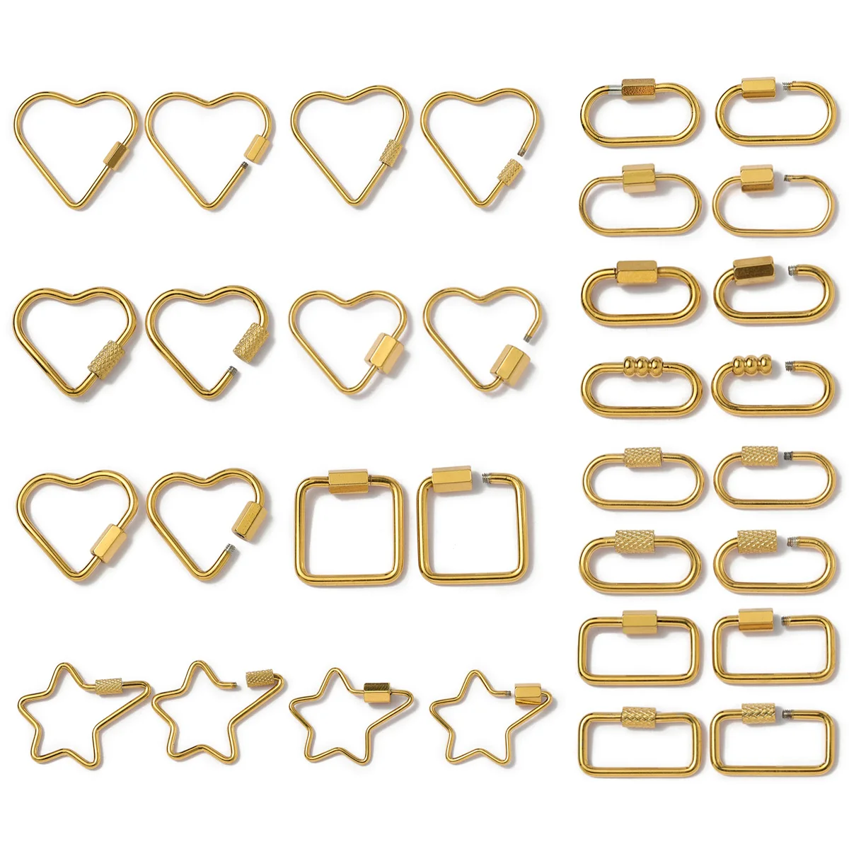 5pcs/lot Stainless Steel Gold Color Heart Star Screw Lock Clasps Square Connector Buckles for DIY Jewelry Making Keychain
5pcs/lot Stainless Steel Gold Color Heart Star Screw Lock Clasps Square Connector Buckles for DIY Jewelry Making Keychain