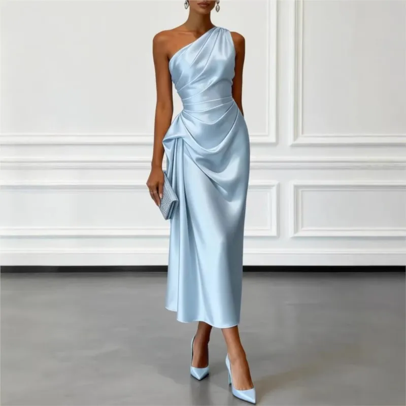 Summer Women's Elegant Solid Dress Fashion Slant Neck Sleeveless Design High Waist Dresses Ladies Beach Vacation Party Vestidos
Summer Women's Elegant Solid Dress Fashion Slant Neck Sleeveless Design High Waist Dresses Ladies Beach Vacation Party Vestidos