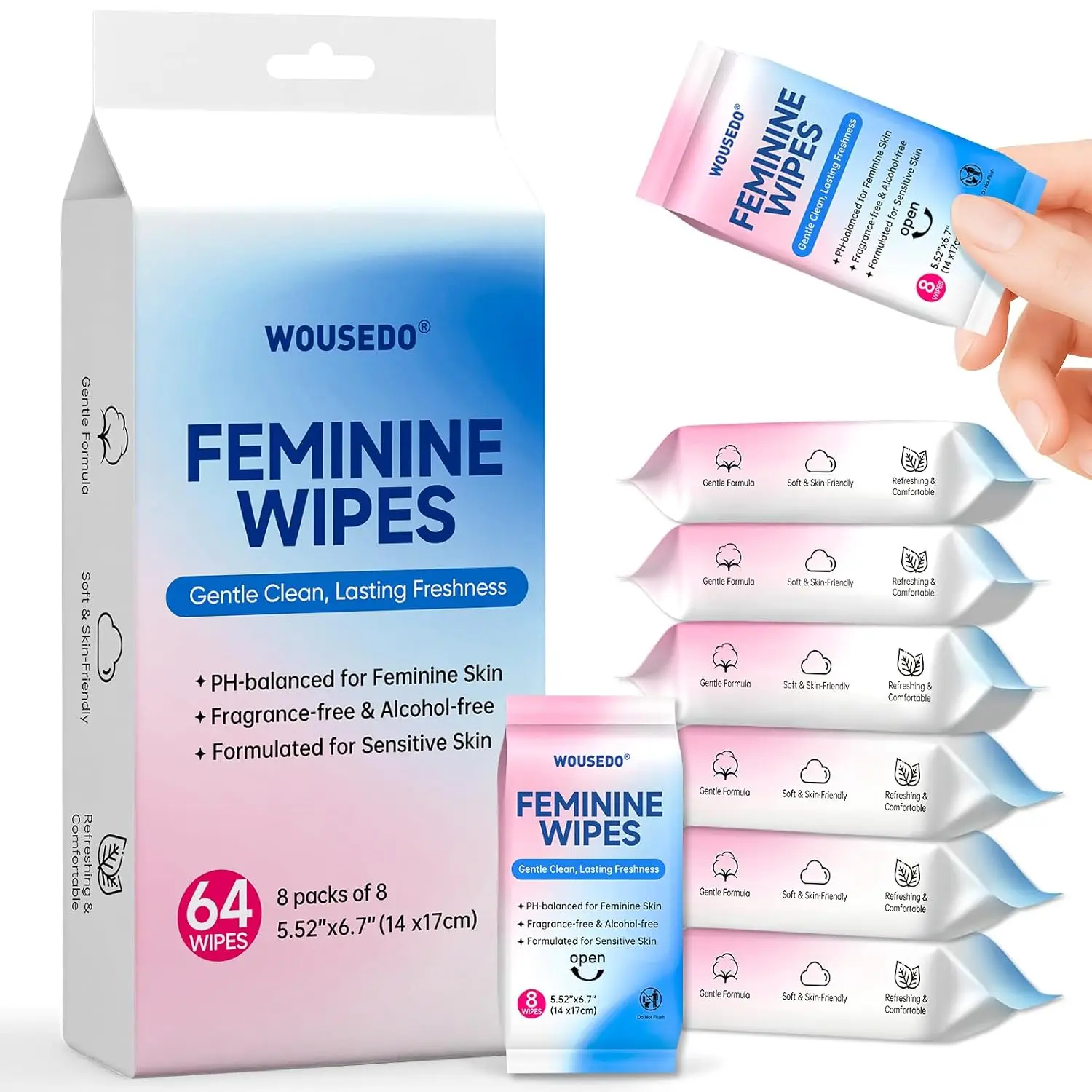 pH Balanced Feminine Hygiene Wipes, Hypoallergenic & Alcohol-Free for Daily Use, 64 Wipes in Mini Packs
pH Balanced Feminine Hygiene Wipes, Hypoallergenic & Alcohol-Free for Daily Use, 64 Wipes in Mini Packs