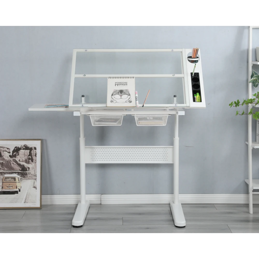 hand crank adjustable drafting table drawing desk with 2 metal drawers (white)WITH STOOL table console Home Furniture study desk
hand crank adjustable drafting table drawing desk with 2 metal drawers (white)WITH STOOL table console Home Furniture study desk
