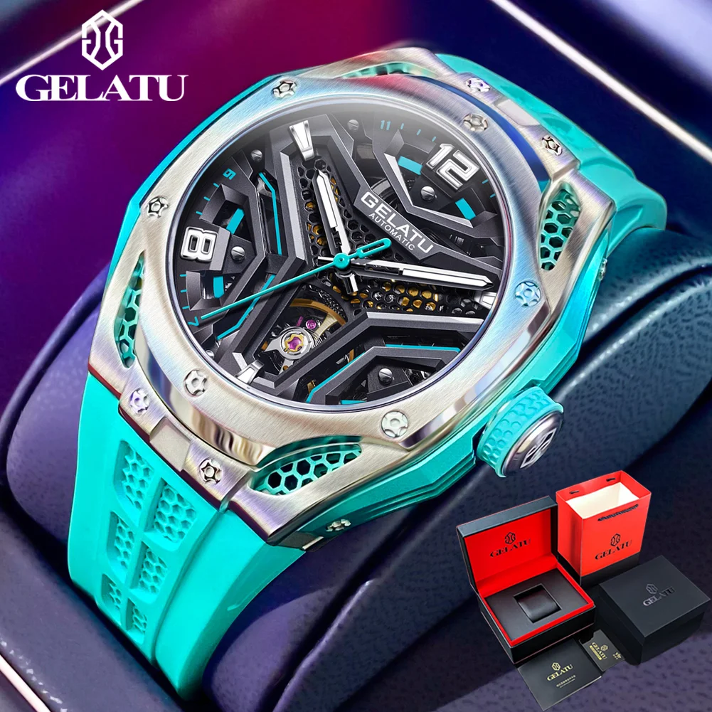 GELATU Men's Automatic Mechanical Watch Sports Fashion Silicone Strap Luxury Brand 5ATM Waterproof Skeleton Design Men's Watch
GELATU Men's Automatic Mechanical Watch Sports Fashion Silicone Strap Luxury Brand 5ATM Waterproof Skeleton Design Men's Watch